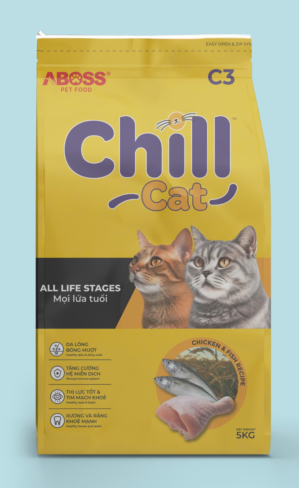 Chill Cat C3 5kg-Thức ăn hoàn chỉnh cho mèo vị Thịt gà & Cá biển (Mọi lứa tuổi)